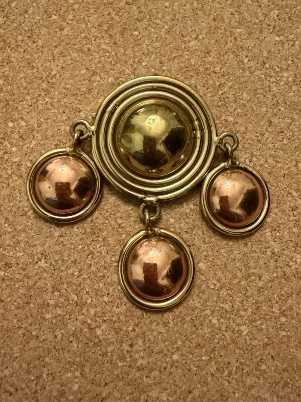Vintage IXEL Mexico Mixed Metal Convertible Pendant Brooch Brass Copper Artisan